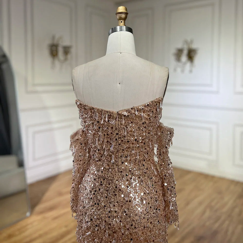 Serene Hill Arabia Orange Mermaid Strapless Luxury Beaded Crystal Evening Dresses Gowns for Women Wedding Party 2024 LA72402