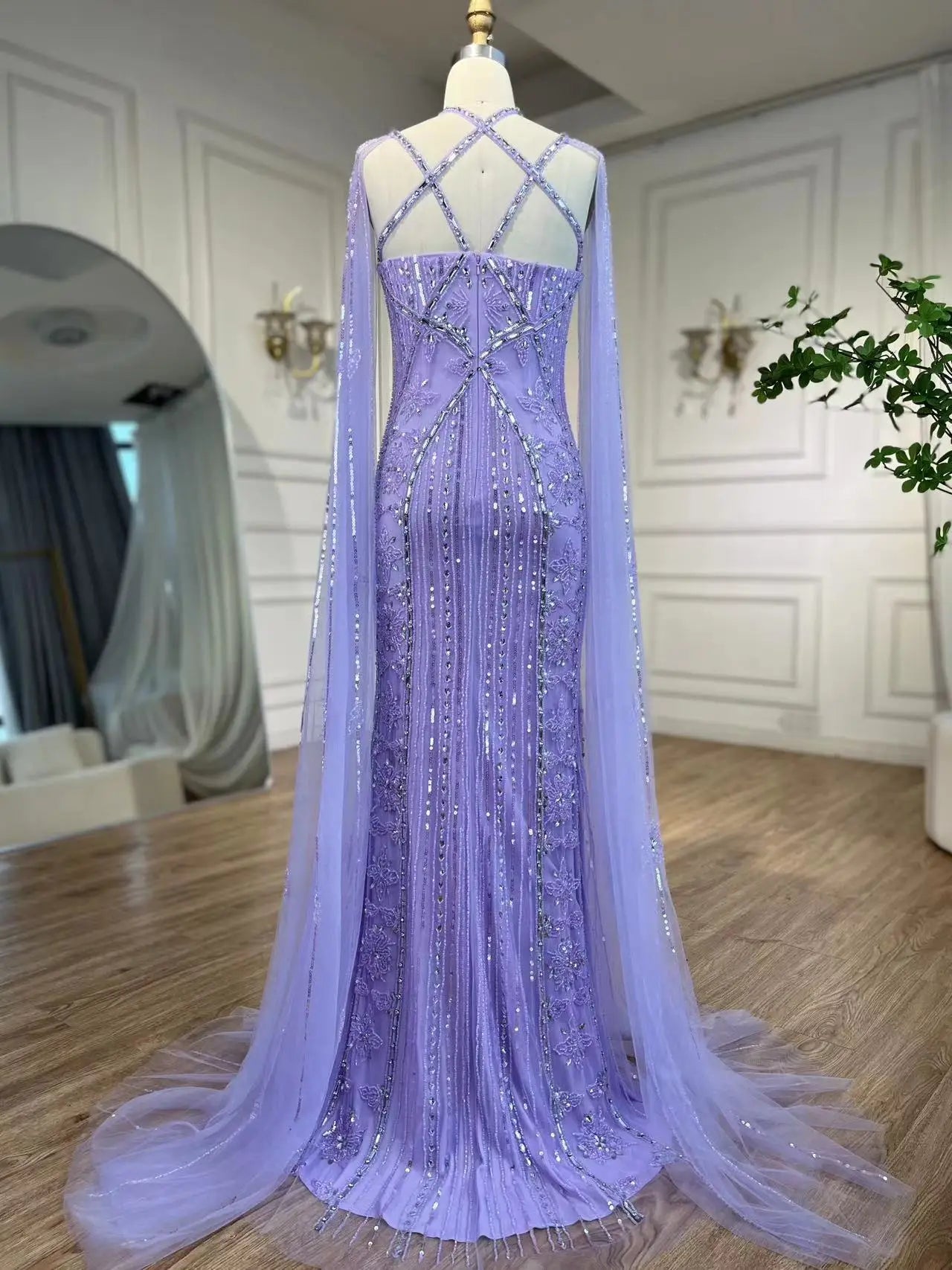 SERENE HILL Arabic Caramel Mermaid Elegant Cape Sleeves Beaded Luxury Evening Dresses 2024 Formal Gown For Women Party GLA71905A