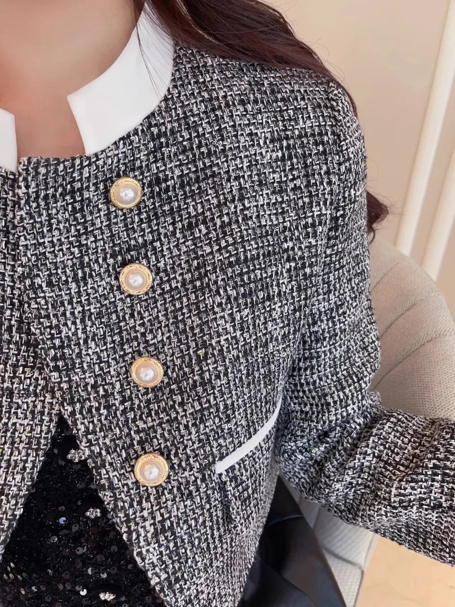 High-end Color Contrast Small Fragrance Equestrian clothing for Women Autumn New Loose and Fashionable Coarse Tweed Short Coat