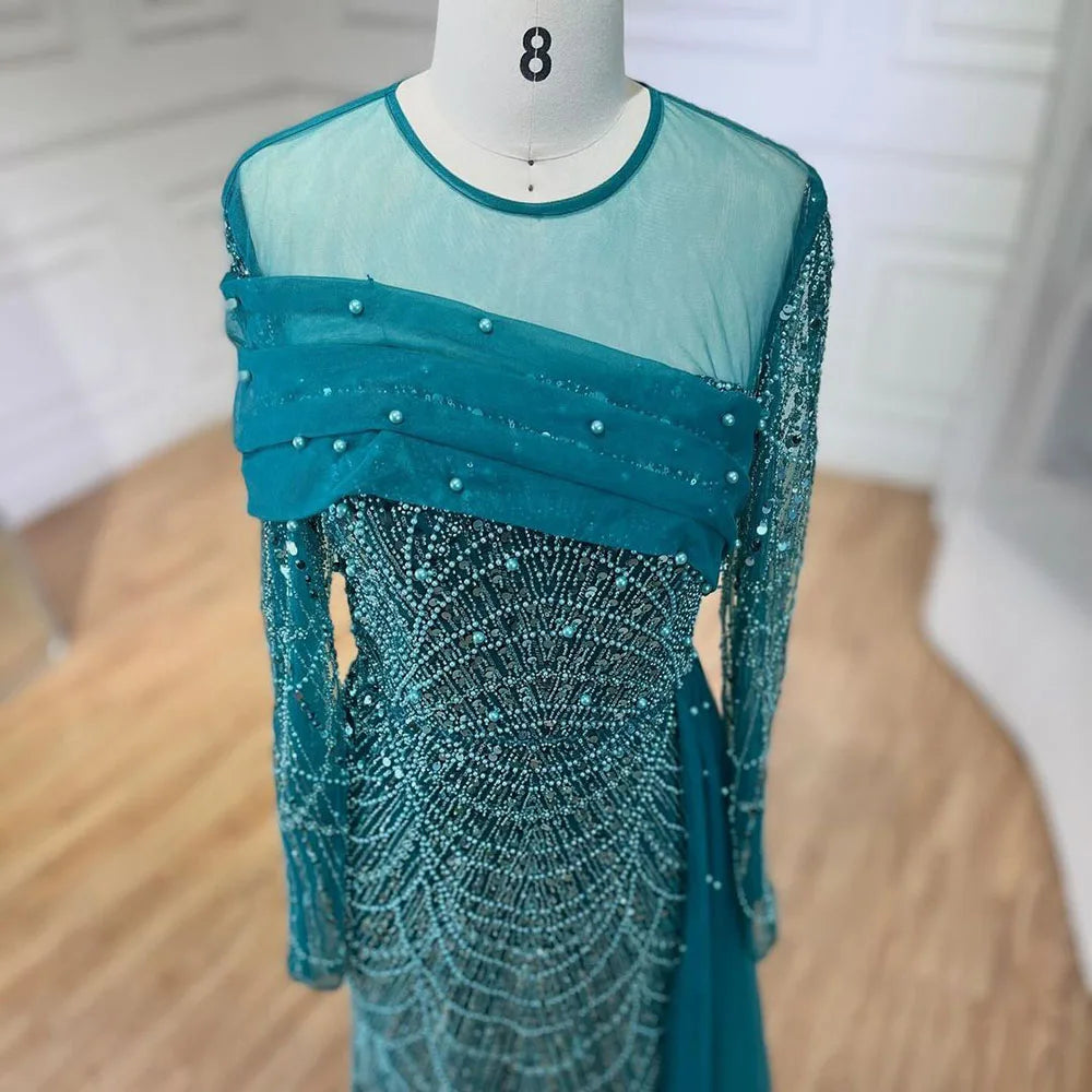 SERENE HILL 2024 Dubai Arabic Nude Mermaid Luxury Beaded Evening Dresses Gowns With Overskirt For Women Wedding Party GLA72254A