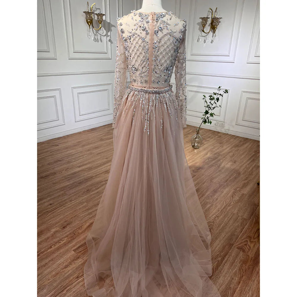 Serene Hill Muslim Silver Nude Mermaid Gown with Detachable Overskirt Beaded Evening Dress for Women Wedding Party 2024 LA71919
