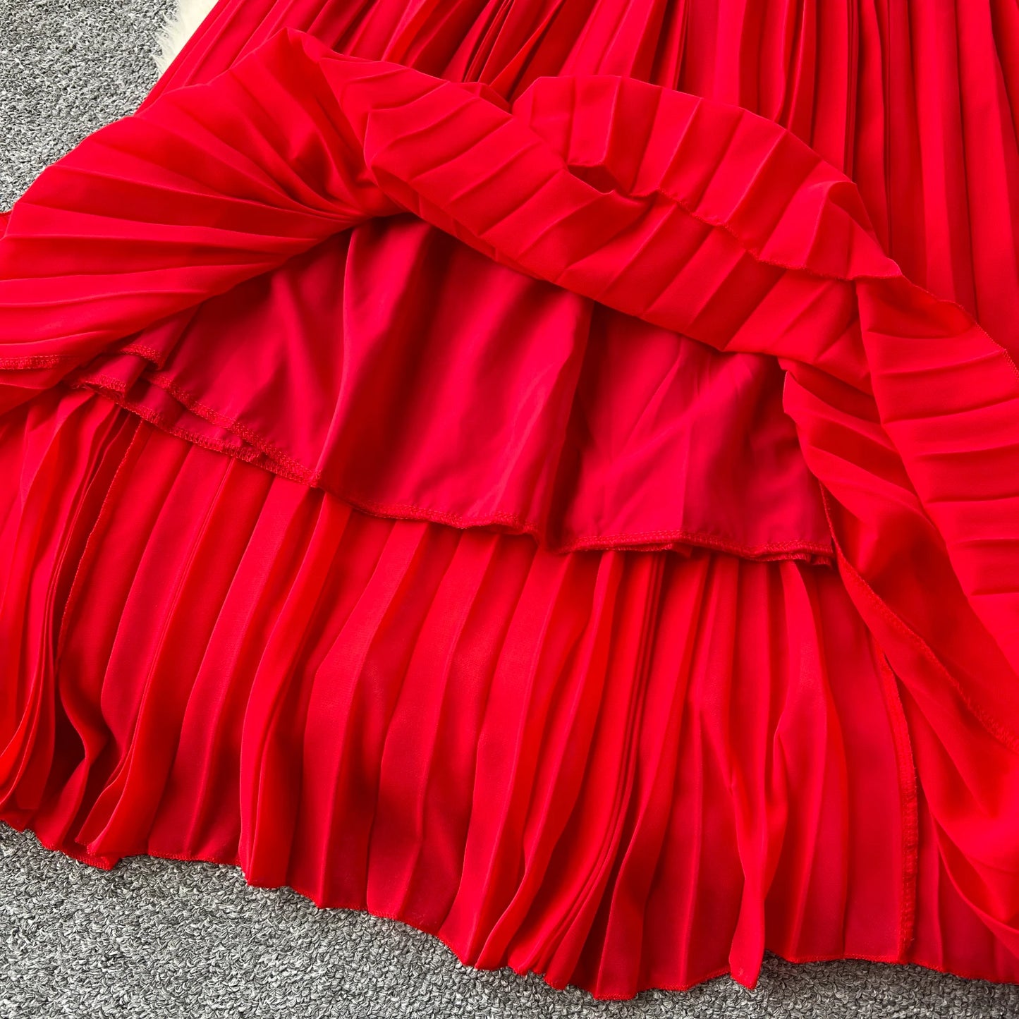 French mesh PATCHWORK Three-dimensional flower Sweet Dress Women Summer Waist Cinching pleated chiffon Dresses