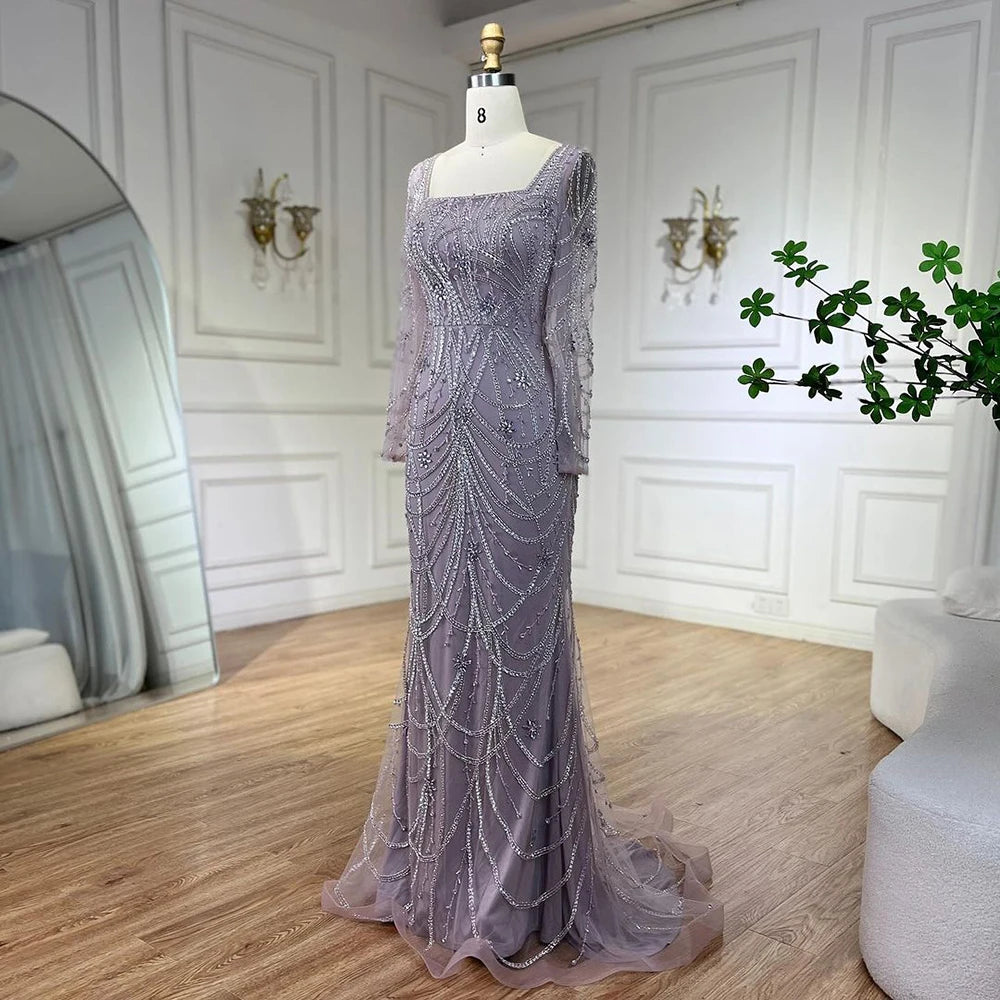 Serene Hill Luxury Dubai Green Mermaid Elegant Crystal Beaded Arabic Evening Dresses Gowns For Women Wedding Party 2023 BLA72242