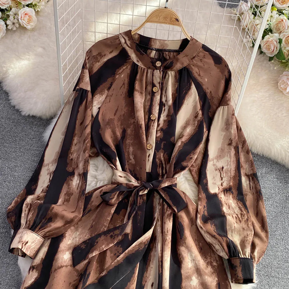 Vintage Women Casual Print Long Party Dress Elegant and Chic A-Line Leopard Prom Birthday Clothes Female Fashion Robe Autumn New