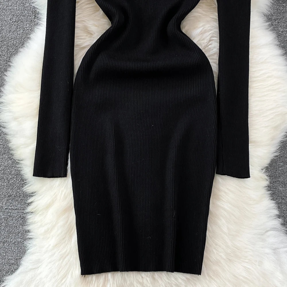 Chic Elegant Glitter V Neck Long Sleeve Elastic Bodycon Dress Sexy Fashion Knit Pencil Vestidos Slim Autumn Winter party robe