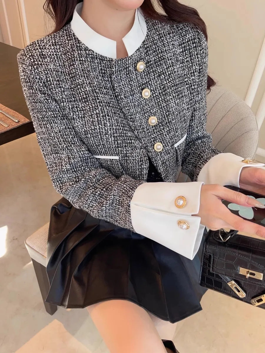 High-end Color Contrast Small Fragrance Equestrian clothing for Women Autumn New Loose and Fashionable Coarse Tweed Short Coat