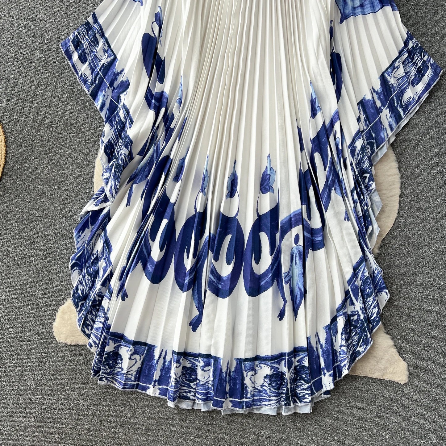 Vintage Print Elegant O-neck Batwing Sleeve Dress A-line Casual Belt Fashion Dress Women Fashion Summer Spring Vestidos