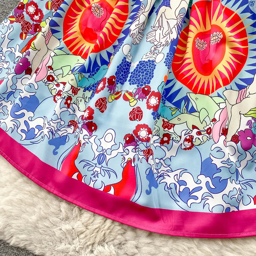 Fashion Vintage Print Summer Dresses For Women 2024 Round Neck Short Sleeve Mini Dress Elegant Party Dresses Womens Clothing
