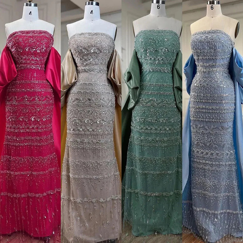 Serene Hill-Sage Green Mermaid Evening Dresses for Women, Strapless, Elegant, Sexy, Beaded, Wedding Party, 2023, BLA72126