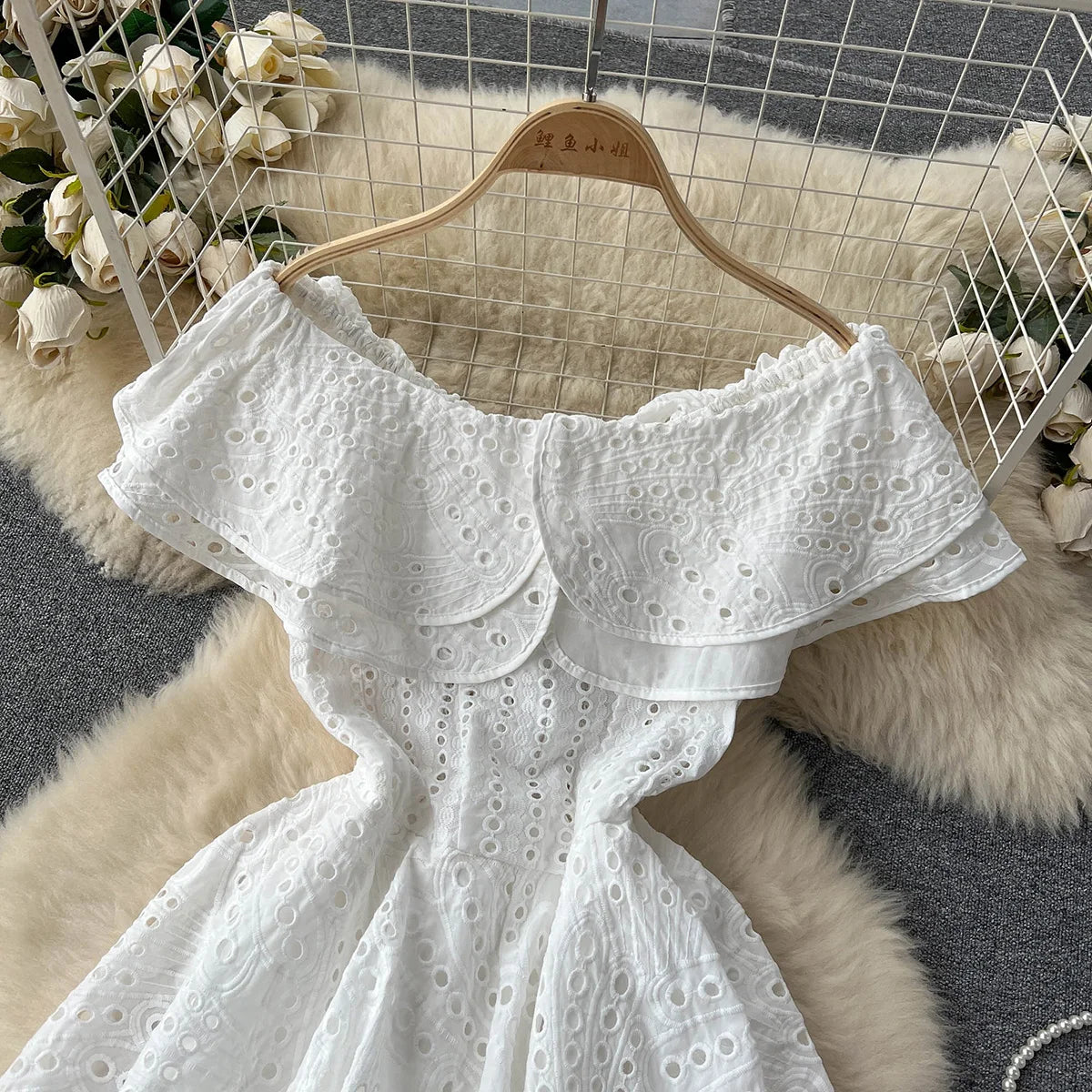 Summer Clothes For Women Ruffle Cutwork Embroidery Dress 2023 Party Sexy Off Shoulder Dress Vacation Mini Beach Dress Sundress