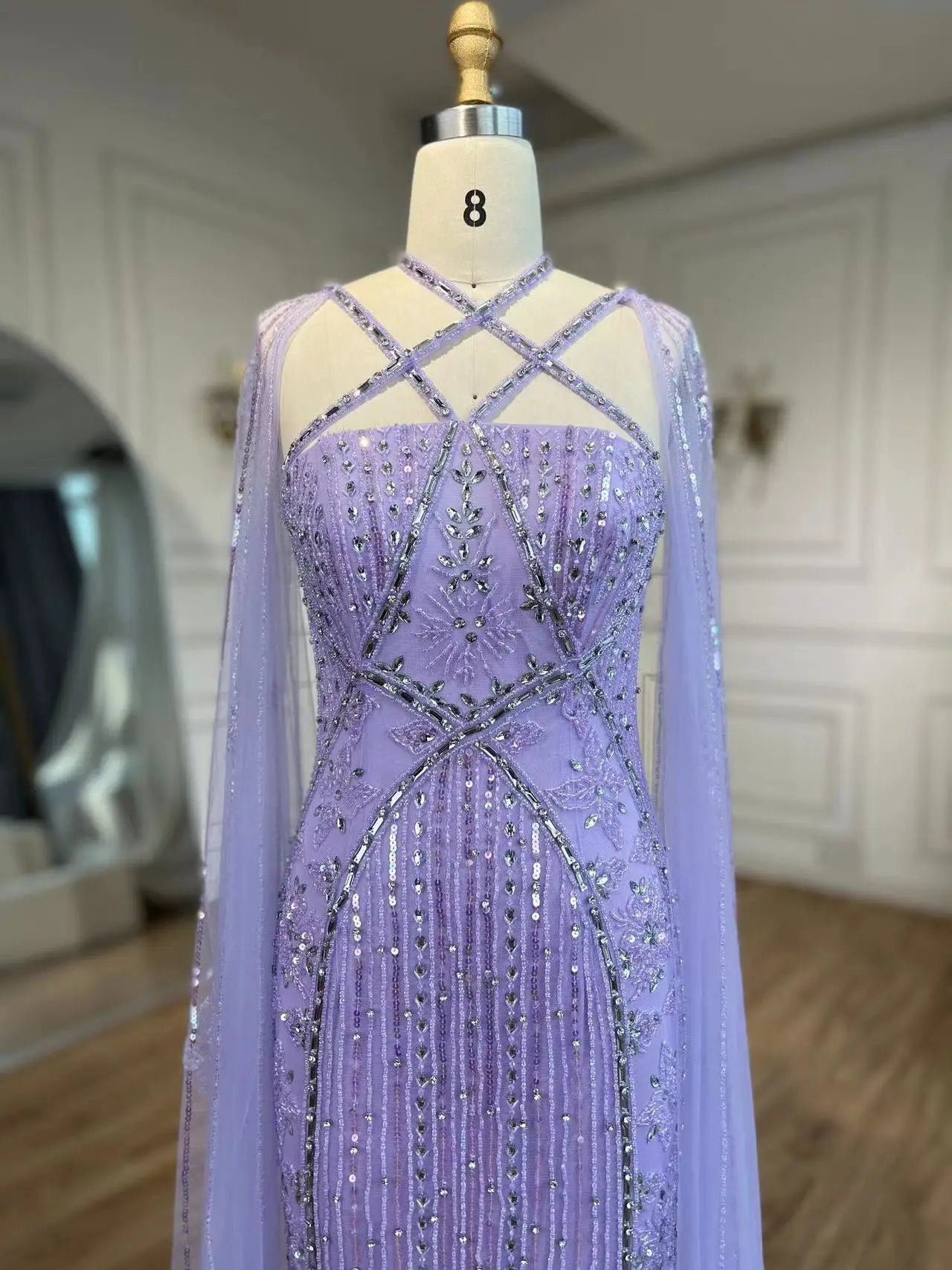 SERENE HILL Arabic Caramel Mermaid Elegant Cape Sleeves Beaded Luxury Evening Dresses 2024 Formal Gown For Women Party GLA71905A