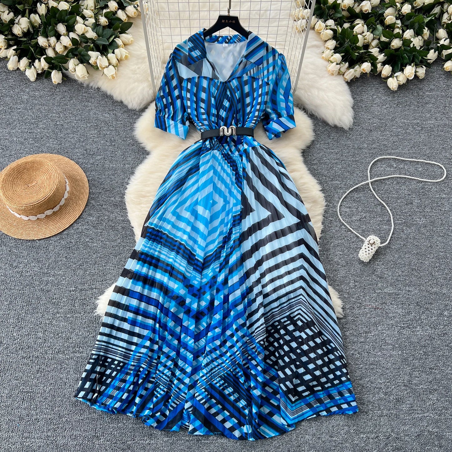 Retro Elegant summer asymmetrical print Dress sashes short Sleeve Vacation Party Women Vestidos dresses