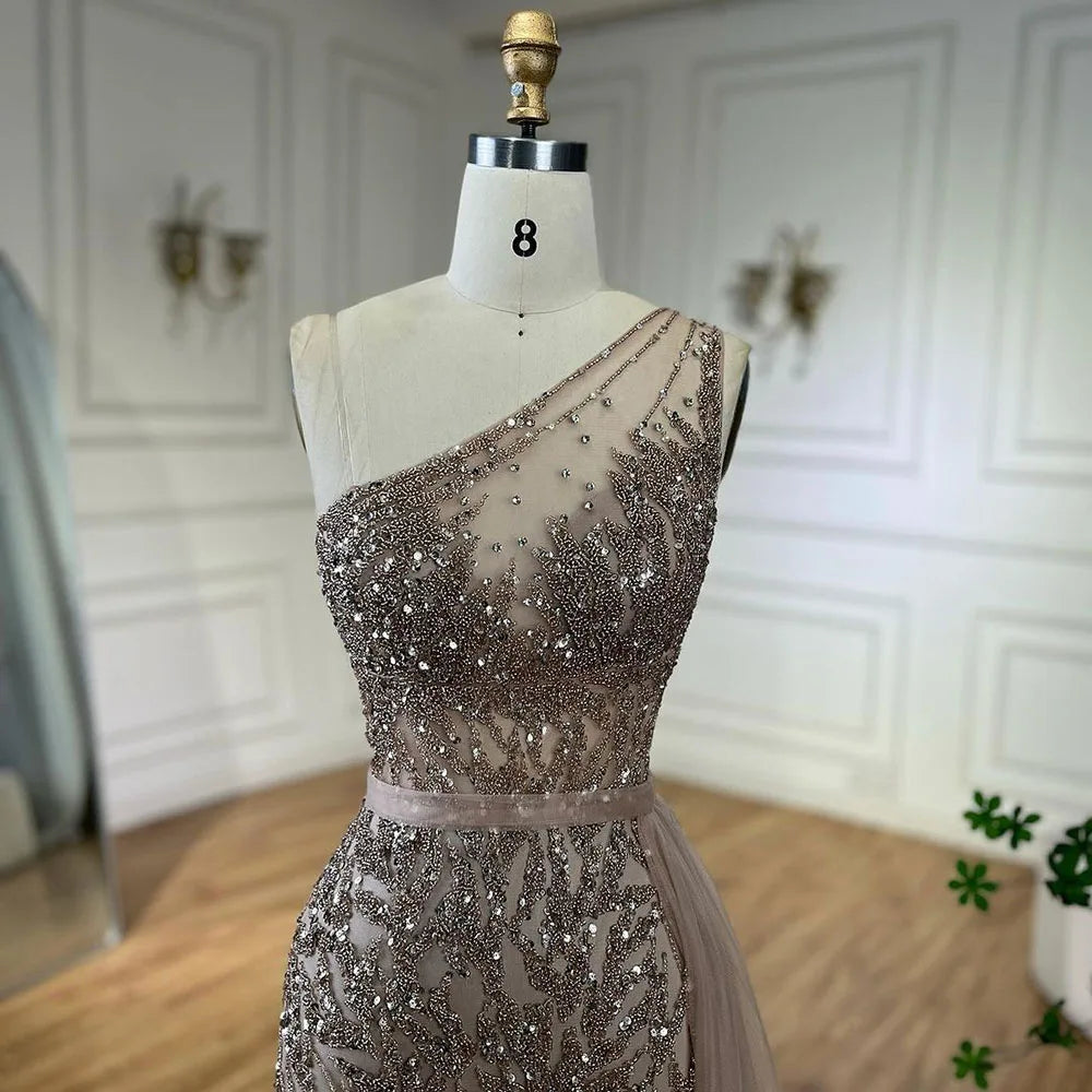 Serene Hill Turquoise Mermaid Elegant With Skirt High Split Evening Dresses Gowns Luxury Beaded Crystal 2024 Women LA71582A