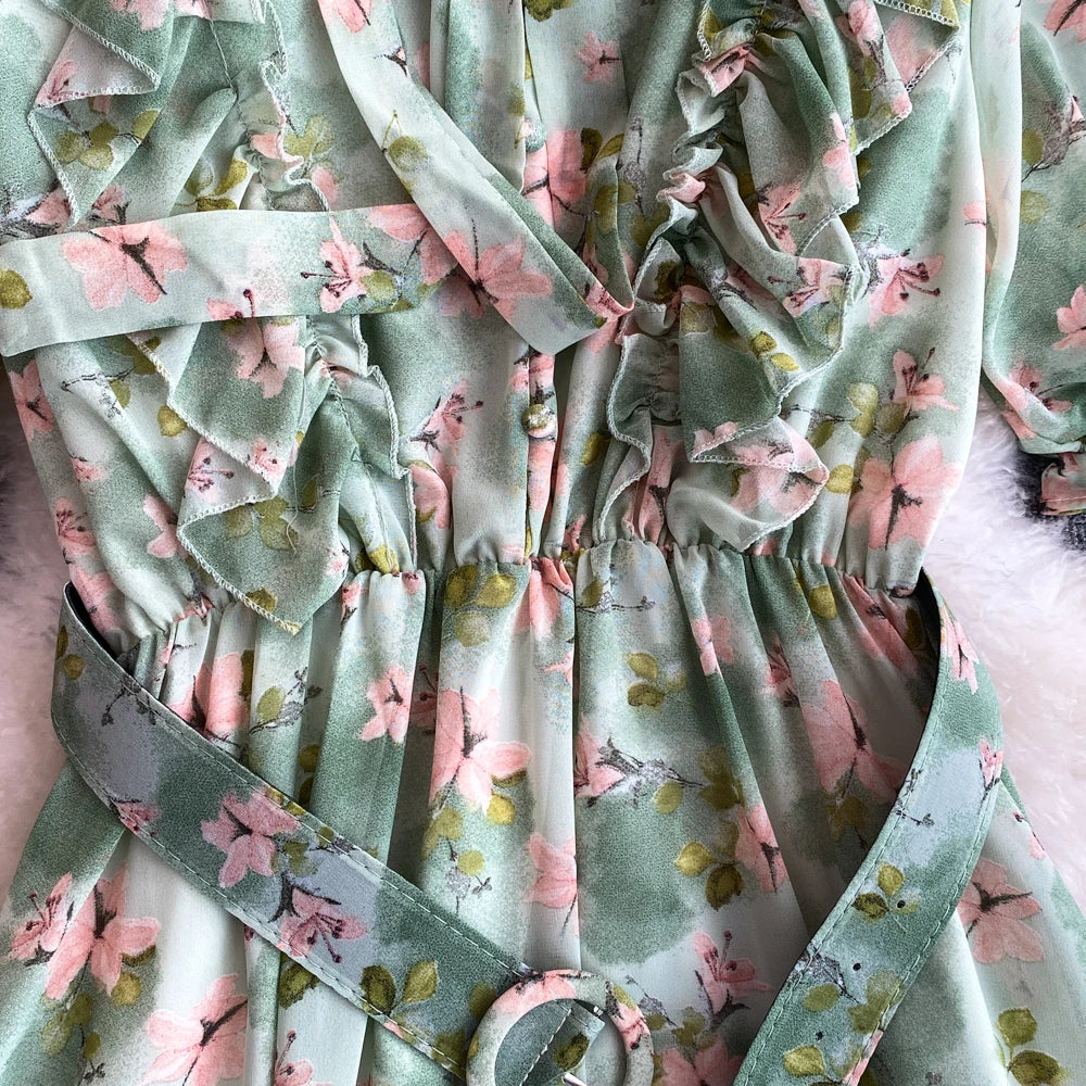 Summer Women Fashion Floral Print Casual Midi Dress Short Sleeve A-Line Maxi Boho Holiday Clothes Female Long Robe Mujers New