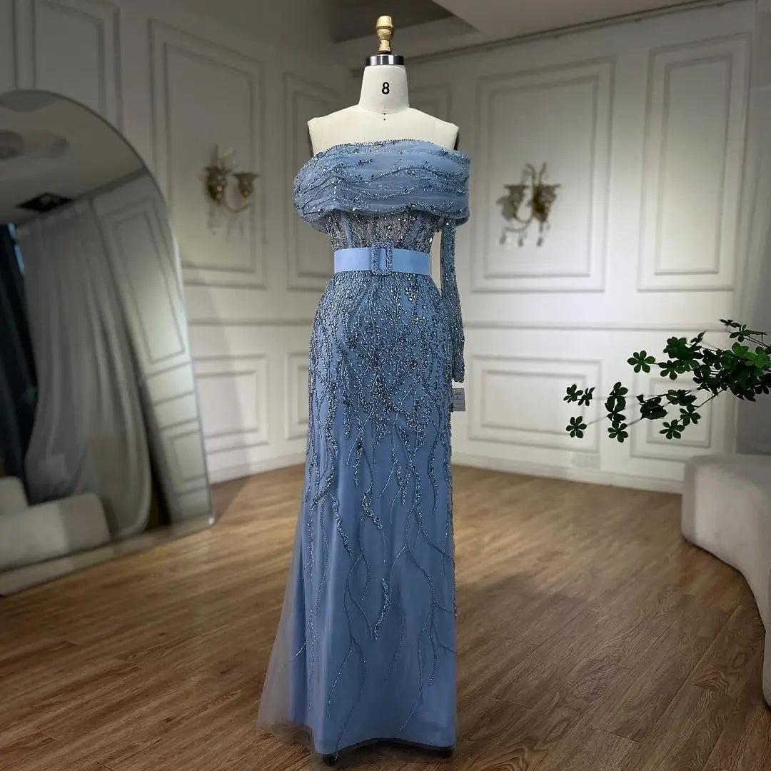 SERENE HILL 2024 Arabic Nude Mermaid One Shoulder Luxury Beaded Evening Party Dresses Formal Gowns For Women Wedding GLA72161