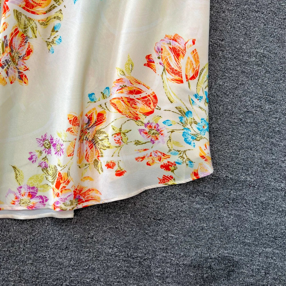 Sexy Bodycon Satin Floral Long Dresses for Women Lantern Sleeve V-Neck Slim Mermaid Evening Party Dress Prom Robe New Vestidos