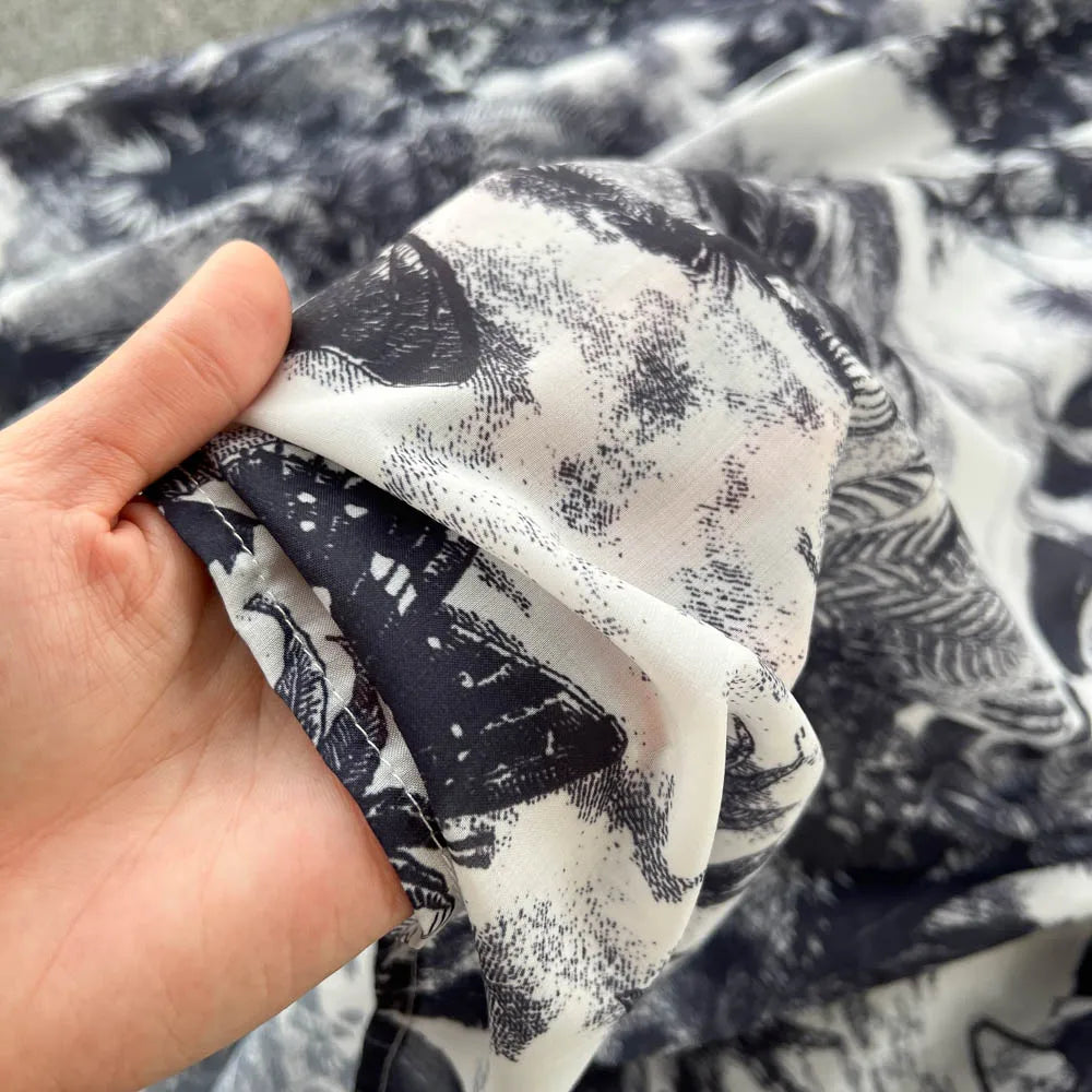 Vintage Tie Dye Print Shirt Dress Women Elegant Summer High Waist Slim A Line Printed Chiffon Long Robe Ladies Casual Long Robe