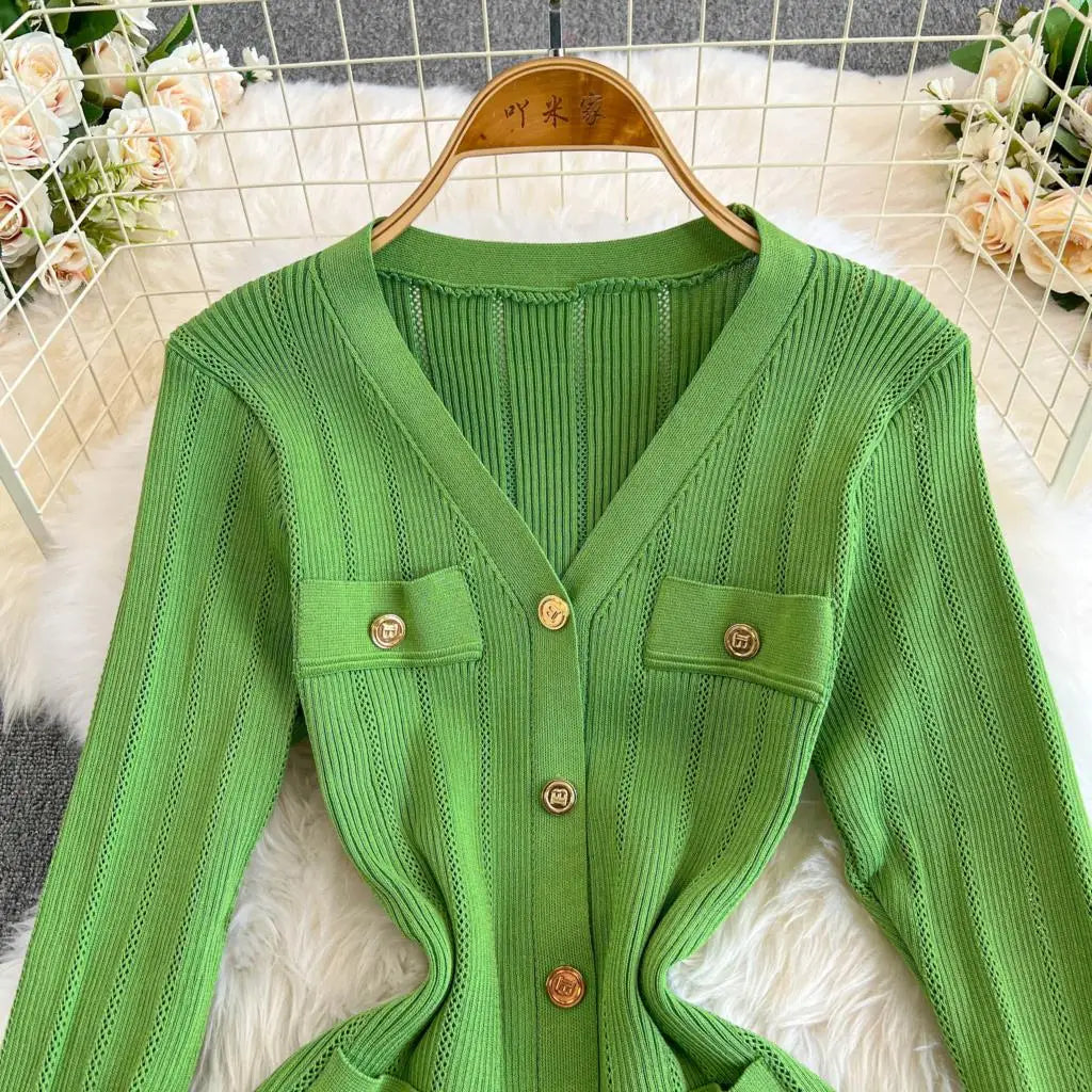 Women Vintage Mermaid Knitted Dress Elegant Casual Single Breasted Bodycon Slim Evening Dresses Female One Piece Clothes Mujers