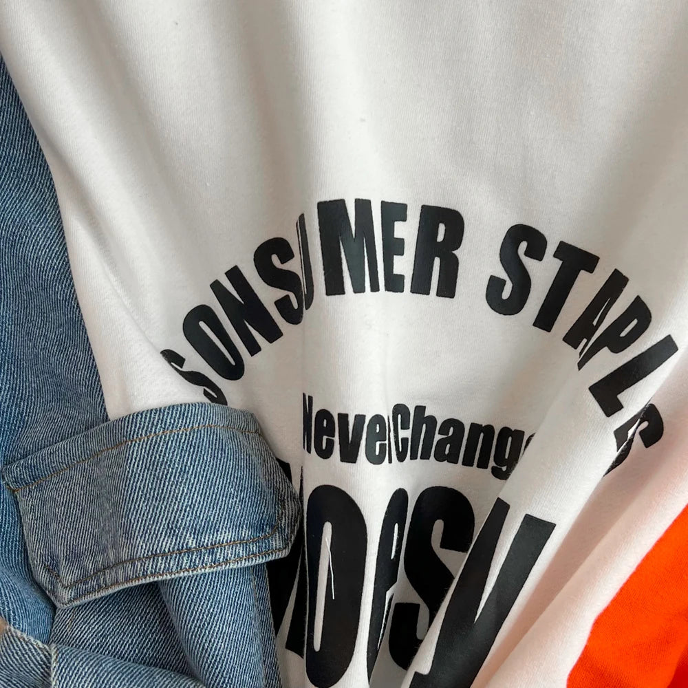 Women Summer Casual T Shirt Short Sleeve Streetwear Patchwork Denim Long Shirts Female O-neck Slim Jeans Tops