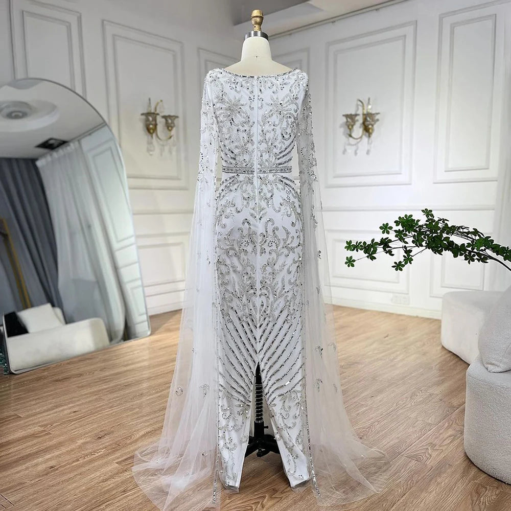 Serene Hill 2024 turquoise with Beaded Cape Sleeves Design Mermaid Long Evening Dresses Gowns for Women's Wedding Party BLA72400