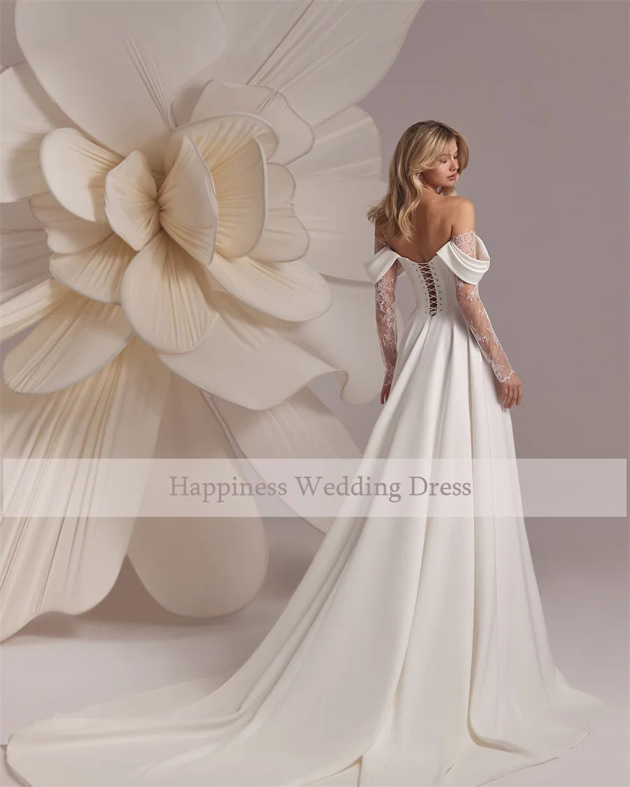 Strapless Corset Designs Cap 3/4 Lace Sleeve Wedding Dress A-Line Front Split With Lace Backless Lace Up Bridal Gowns