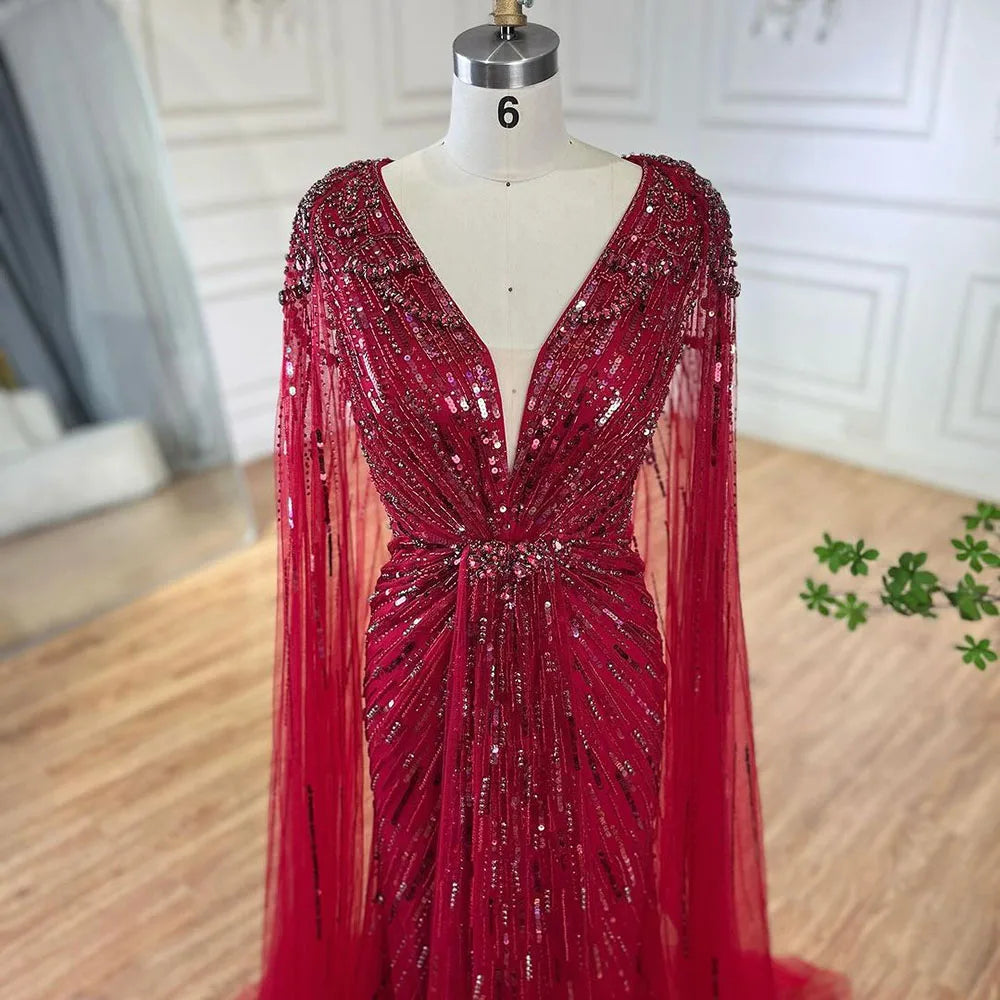 Serene Hill Turquoise Mermaid Evening Dresses Gowns 2024 with Beaded With Cape for Women's Wedding Party LA72168A