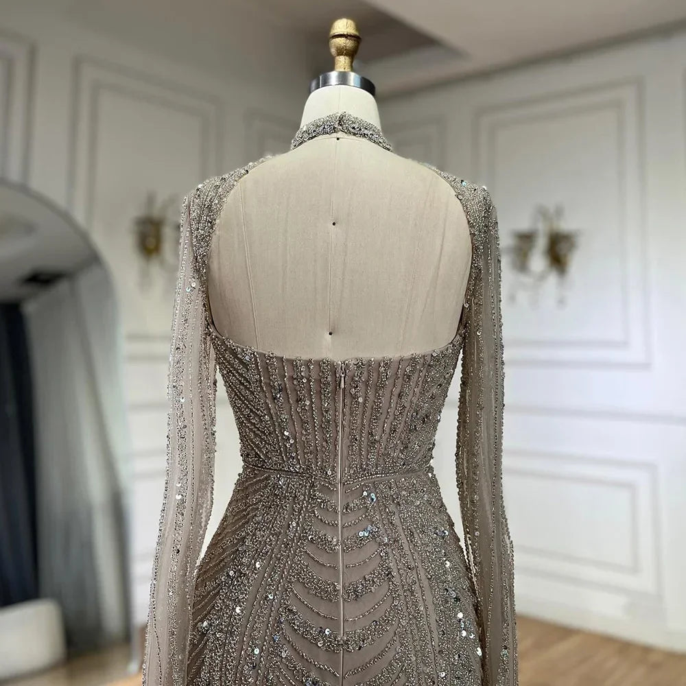 Serene Hill 2024 Luxury Dubai Nude Sweetheart Mermaid Beaded Evening Gowns with Back Slit for Women's Party GLA72560A