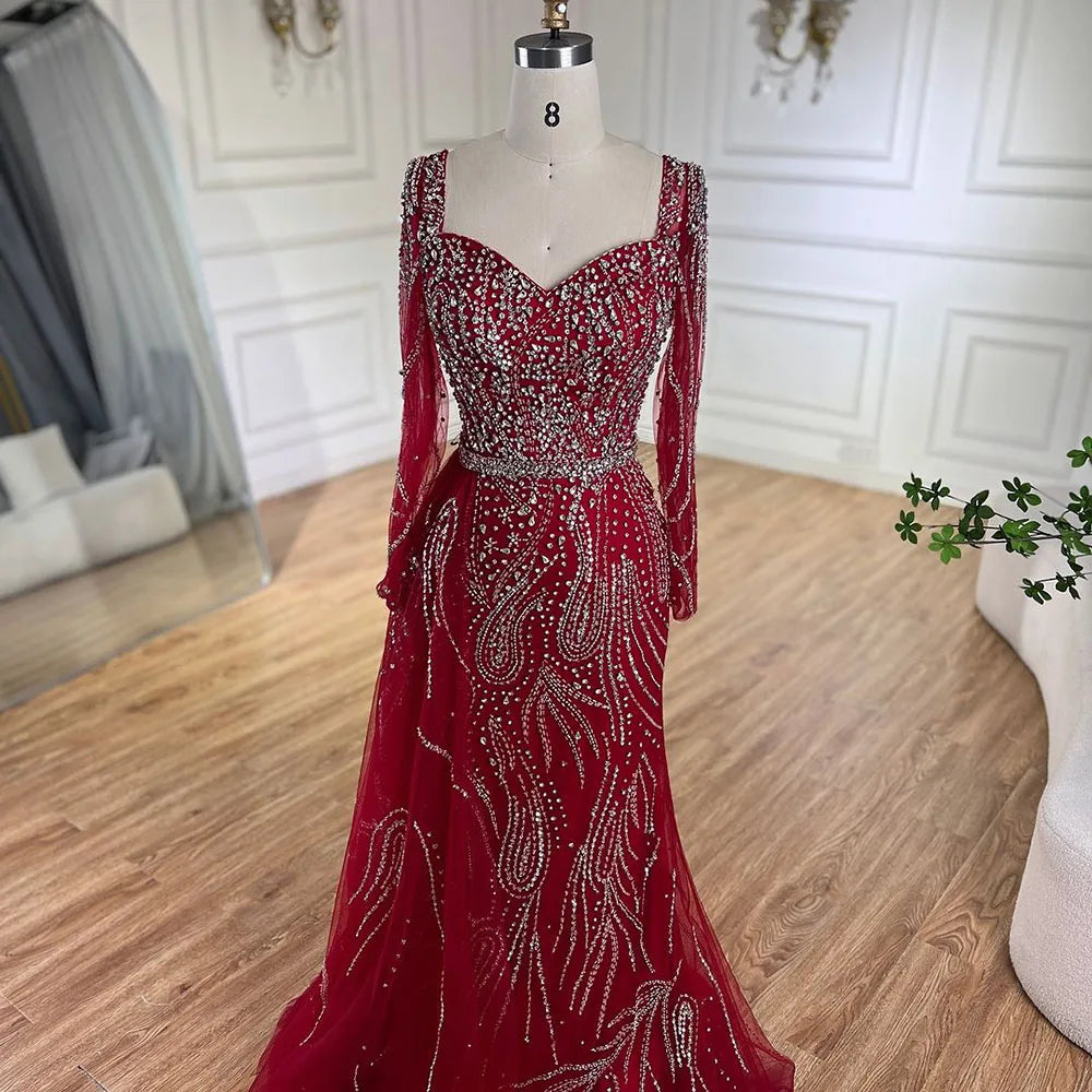 Serene Hill Arabic Pink Elegant Mermaid Overskirt Luxury Beaded Long Evening Dresses Gowns For Formal Occasion 2024 LA72441