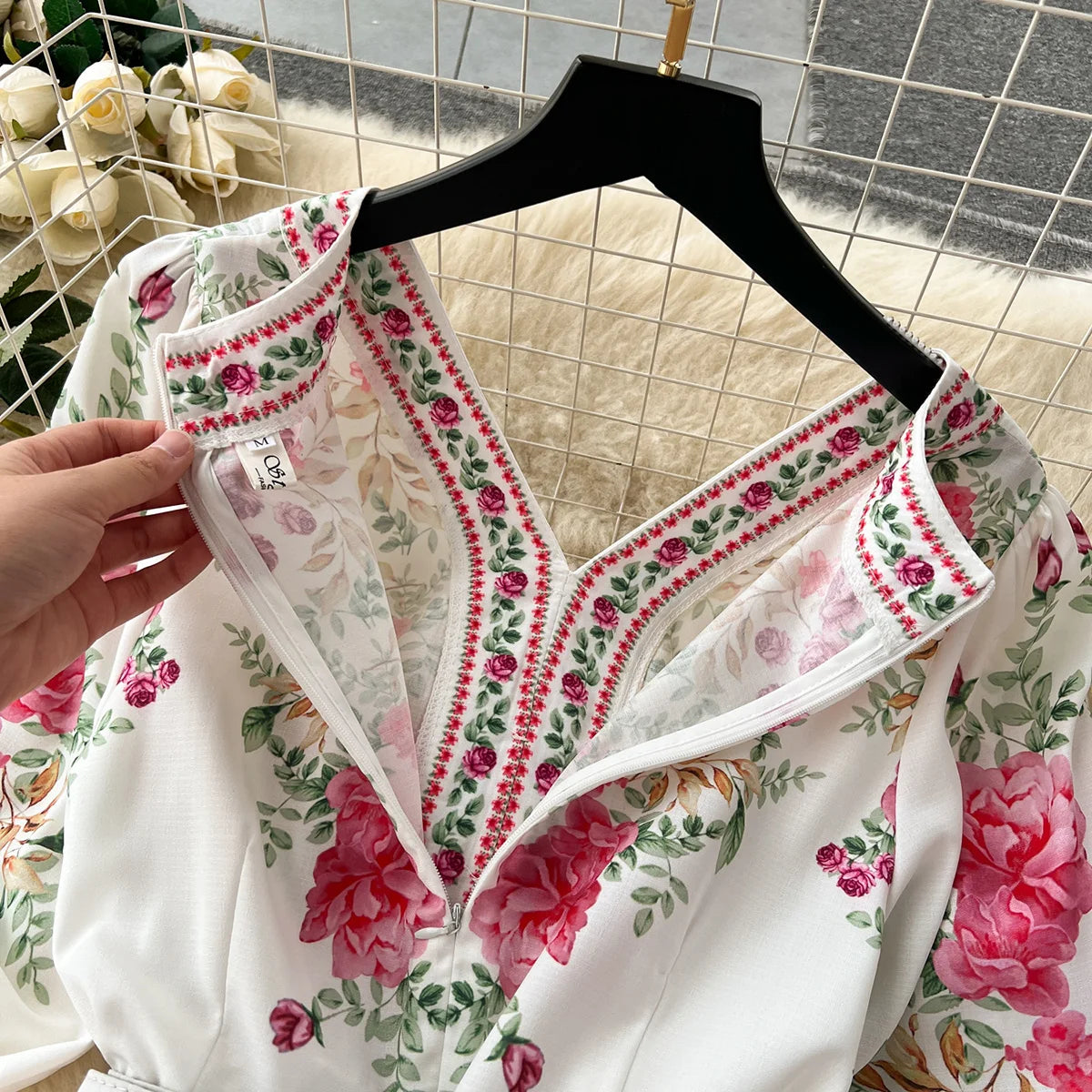 Summer Dress Women 2023 Fashion Clothing V Neck Vintage Floral Print Mini Dress Short Puff Sleeve Belted Elegant Party Dresses