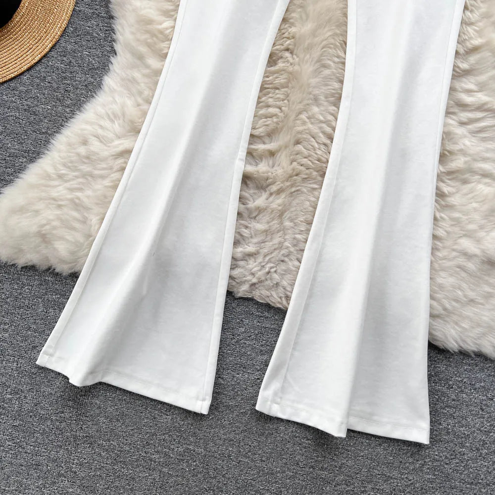 Spring Autumn Retro Flare Pants Women Casual High Waist Draping Slim Wide Leg Bottom Long Pants Korean White Black Trousers