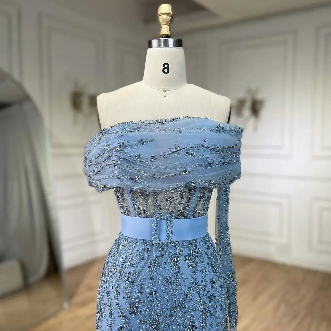 SERENE HILL 2024 Arabic Nude Mermaid One Shoulder Luxury Beaded Evening Party Dresses Formal Gowns For Women Wedding GLA72161