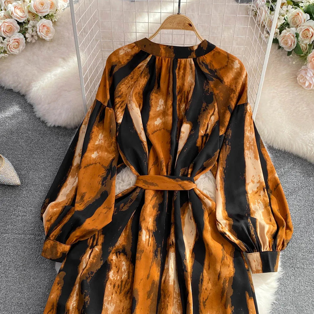 Vintage Women Casual Print Long Party Dress Elegant and Chic A-Line Leopard Prom Birthday Clothes Female Fashion Robe Autumn New