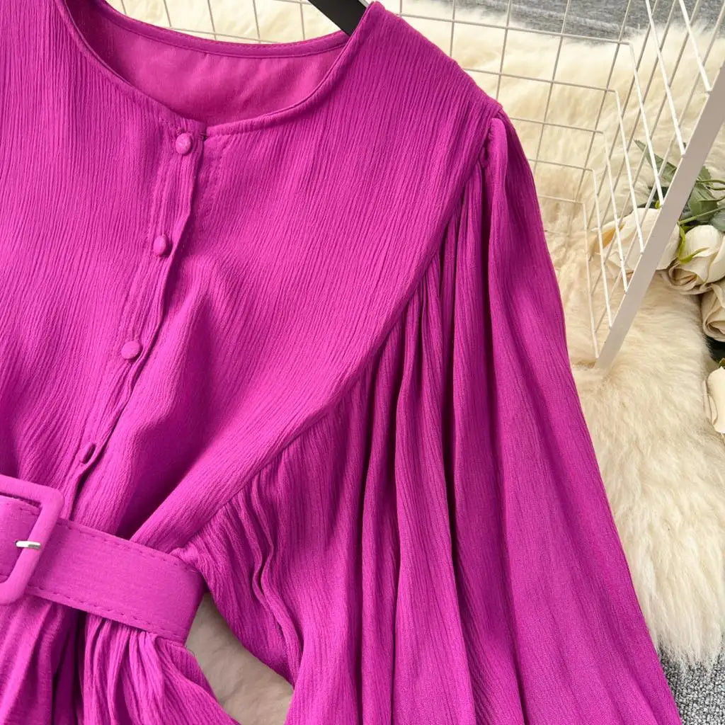 Vintage Puff Sleeve Ruffle Dress Women O-Neck A-Line Elegant Casual Party Prom Dresses Korean Autumn Fashion Female Vestidos New