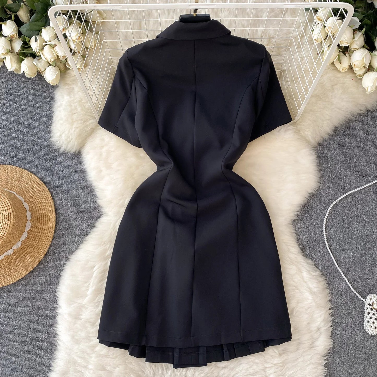 Retro Black Blazer Dress Women Lapel Short Sleeved Short Dresses Summer Casual Short Sleeve Slim Bandage Dress Vestidos
