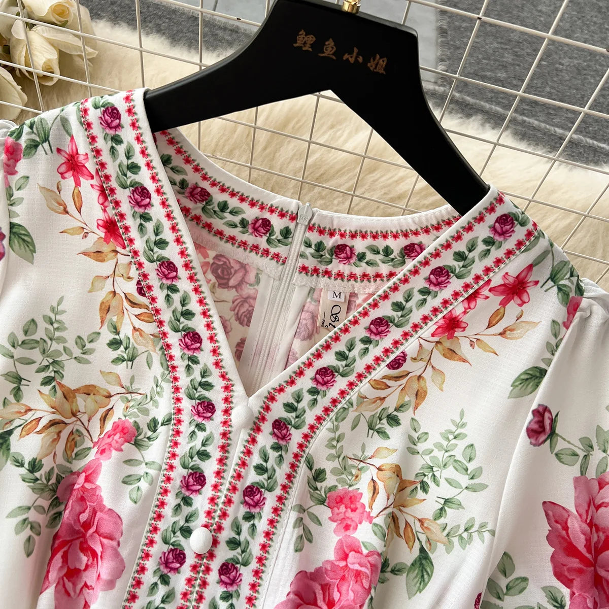 Summer Dress Women 2023 Fashion Clothing V Neck Vintage Floral Print Mini Dress Short Puff Sleeve Belted Elegant Party Dresses