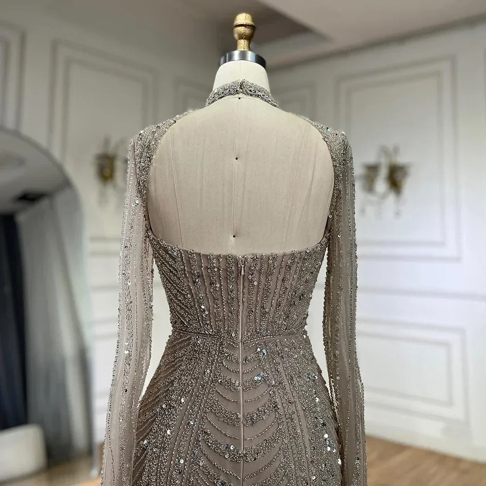 Serene Hill 2024 Luxury Dubai Nude Sweetheart Mermaid Beaded Evening Gowns with Back Slit for Women's Party GLA72560A