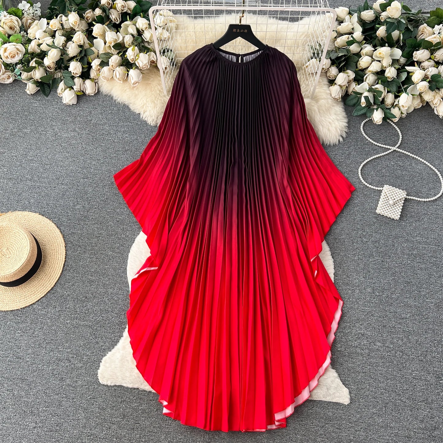 Vintage Print Elegant O-neck Batwing Sleeve Dress A-line Casual Belt Fashion Dress Women Fashion Summer Spring Vestidos