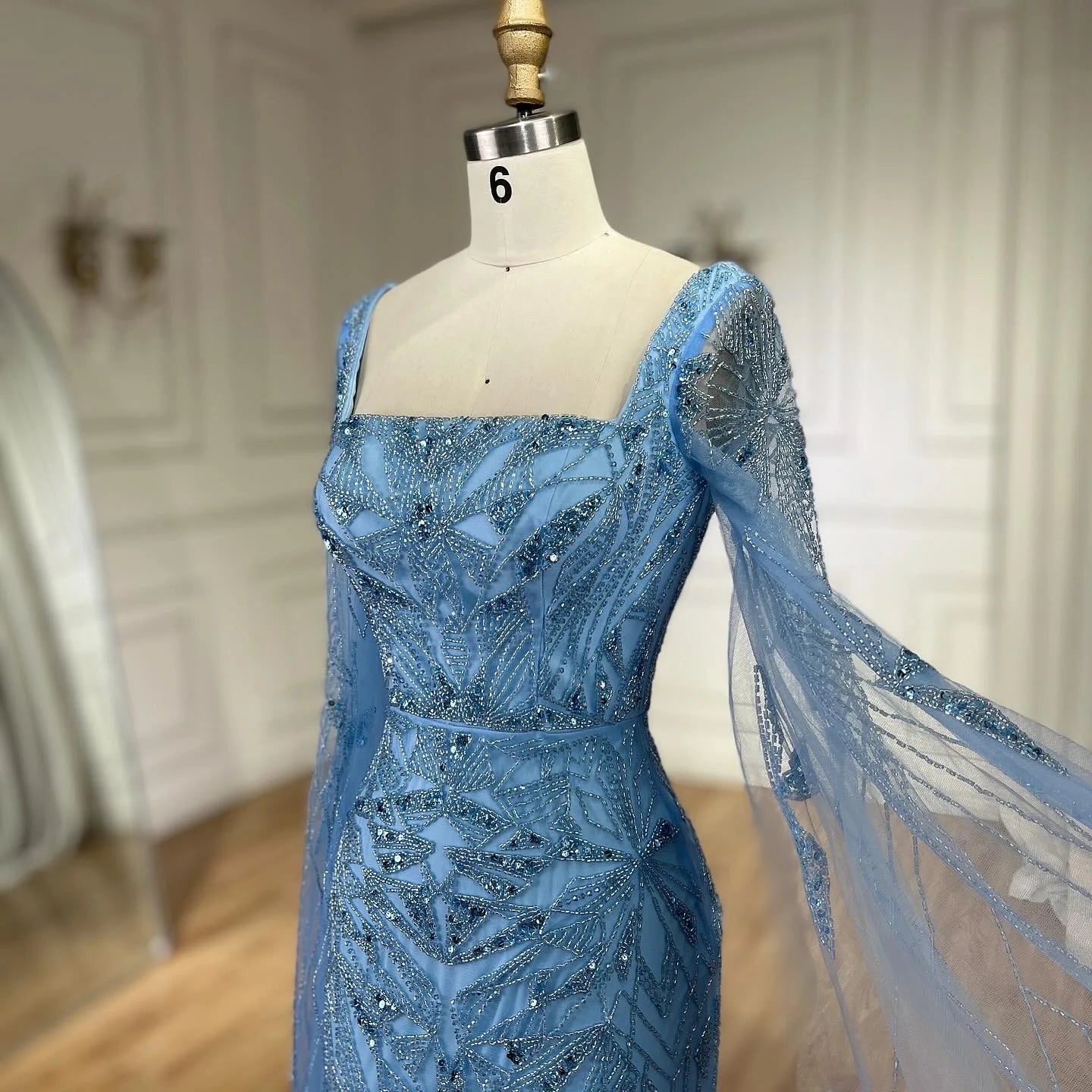 SERENE HILL 2024 Arabic Nude Cape Sleeves Mermaid Dubai Evening Dresses Beaded Luxury Wedding Party Gowns For Women GLA72261
