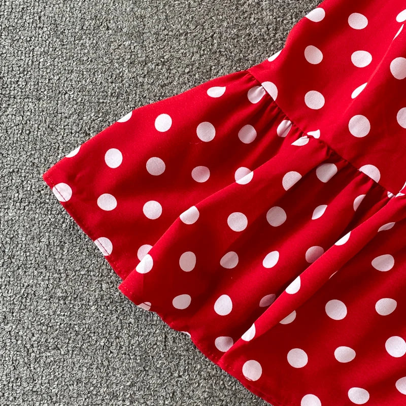 New Summer Women's Fashion Vintage Polka Dot Midi Dress Elegant and Chic A-Line Party Casual White Black Vestidos Female Robe