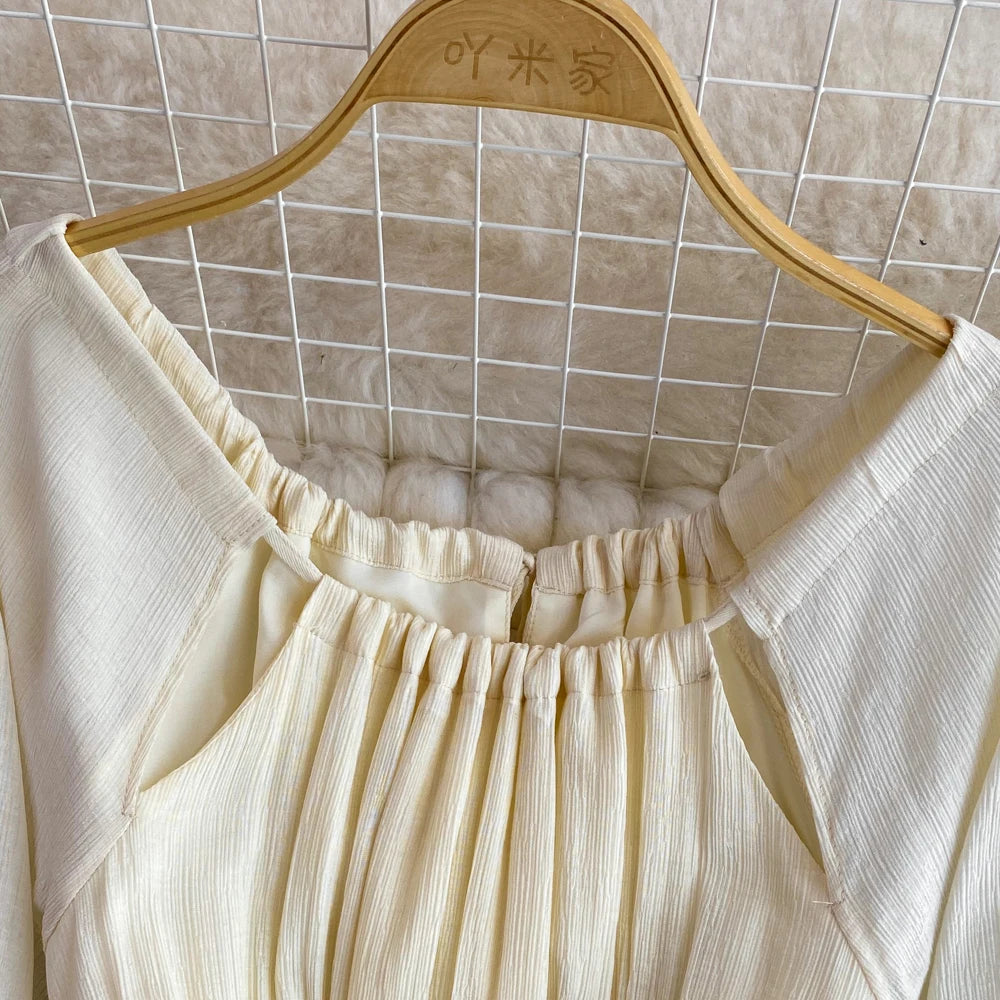 Elegant Sweet Princess Party Dress Women High Waist A-Line Lace Up Autumn French Vintage Prom Robe One Piece Vestidos Mujer New
