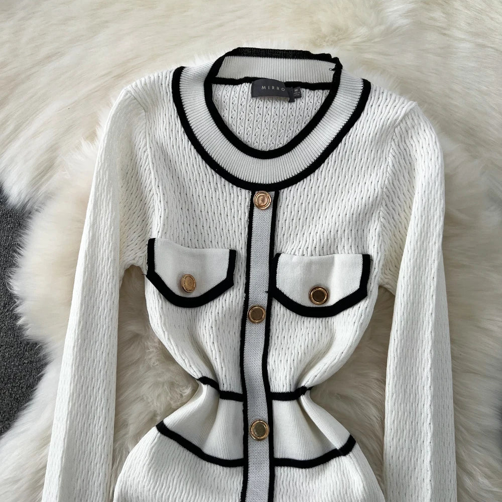 Women Elegant Bodycon Slim Party Knitted Dress Long Sleeve O-Neck Vintage Chic Prom Birthday Vestidos Autumn Female Long Robe
