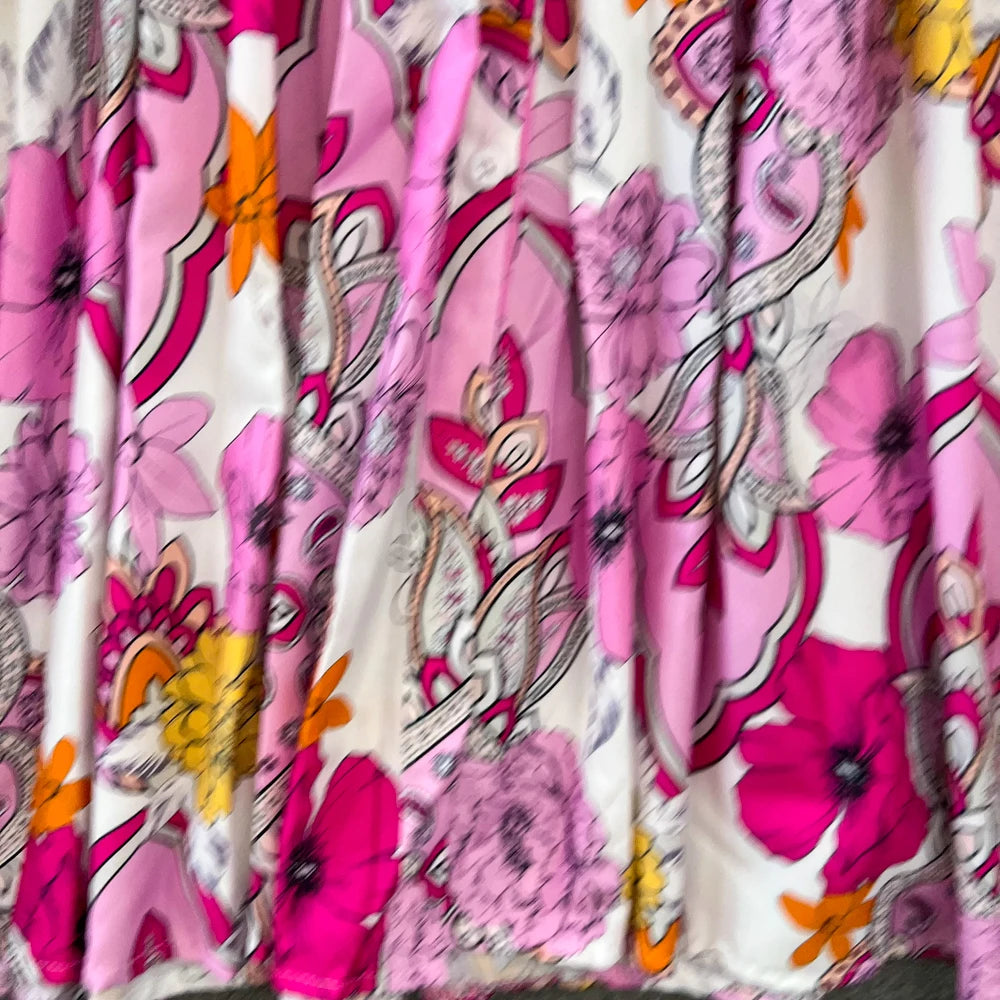 Elegant Women Casual Floral Print Party Dress Vintage Lantern Sleeve A-Line Pleated Prom Birthday Clothes Female Fashion Robe