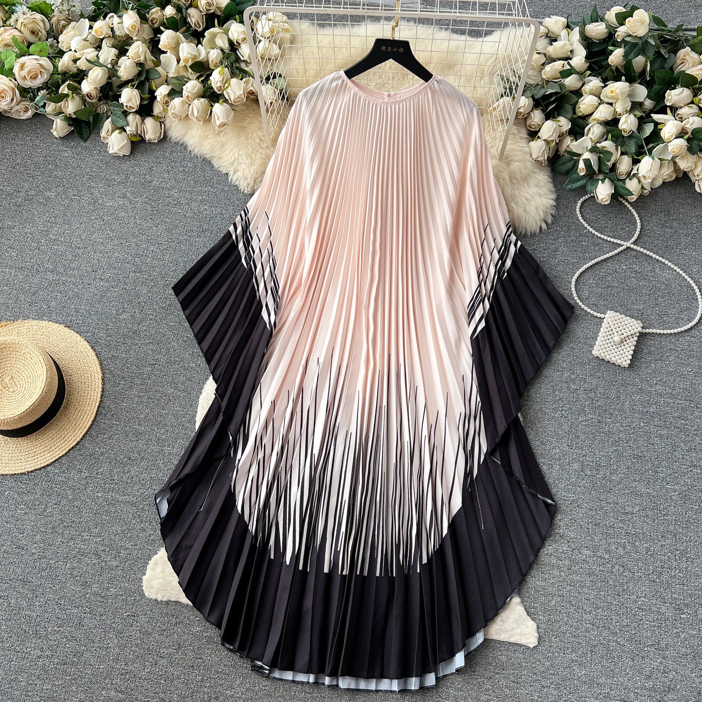 Vintage Print Elegant O-neck Batwing Sleeve Dress A-line Casual Belt Fashion Dress Women Fashion Summer Spring Vestidos