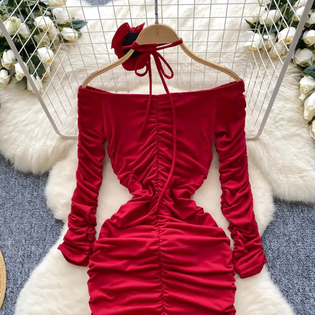 Sexy Elegant and Chic Women Pleated Mermaid Dress Strapless Bodycon Slim Evening Party Christmas Dresses Female Clothes Mujers
