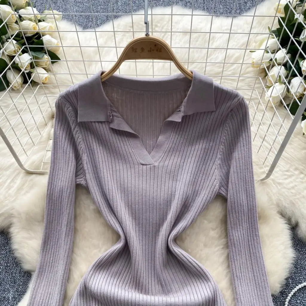 Y2k French Vintage Knitted Dress for Women Autumn Bodycon V-neck Long Sleeved Solid Simplicity Fashion Causal A-line Dresses