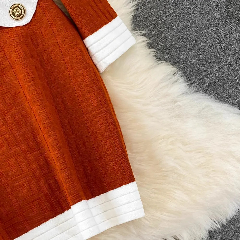 Spring Autumn New Trendy Knitted Two Piece Set for Women Vintage Elegant Slim Suits V-neck Short Cardigan+Mini Hip Wrap Dress