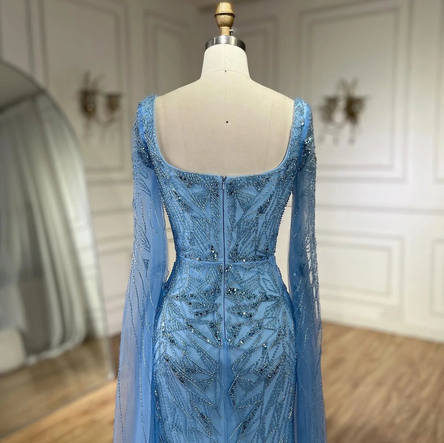 SERENE HILL 2024 Arabic Nude Cape Sleeves Mermaid Dubai Evening Dresses Beaded Luxury Wedding Party Gowns For Women GLA72261