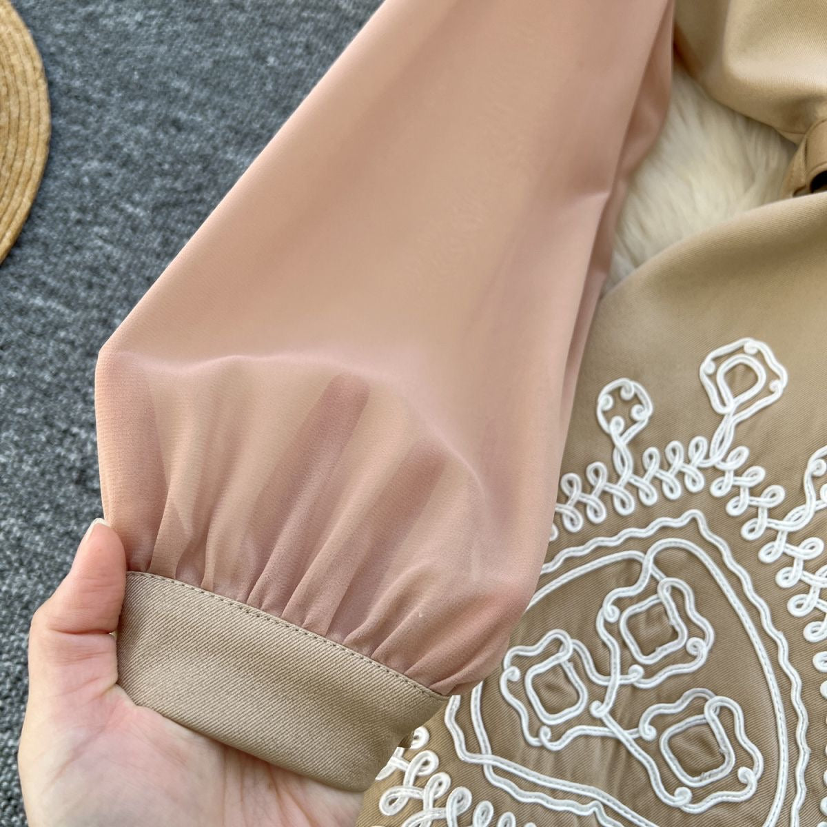 Small luxury long-sleeved chiffon-belt dress