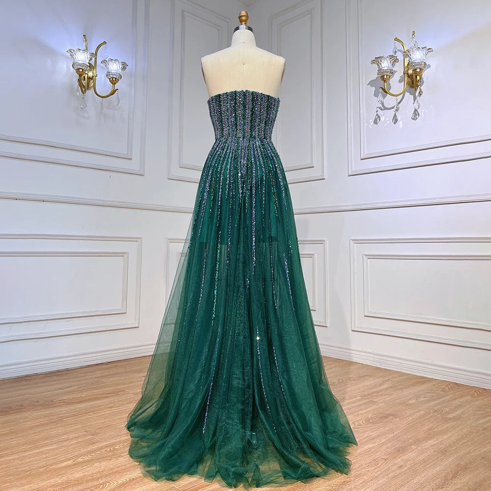 Arabic Green Cape Sleeves A Line Beaded Evening Dresses Long 2023 Celebrity Gowns For Woman Wedding Party BLA71912 Serene Hill
