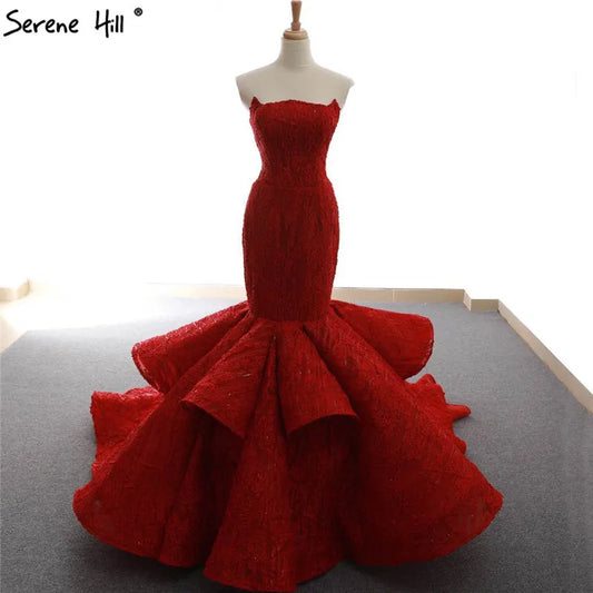 Red Newest Off Shoulder Sexy Wedding Dresses 2024 Appliques Ruffles Fashion Sexy Mermiad Bridal Gown Real Photo HM66614